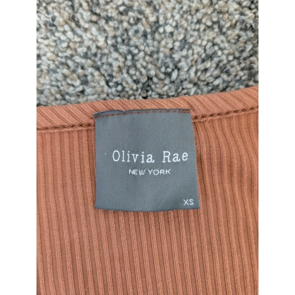 Olivia Rae Womens Ribbed Tiered Babydoll Dress Terracotta Brown V-Neck XS - Picture 3 of 4
